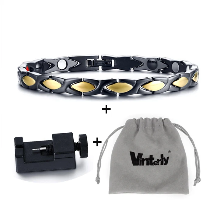 gold black tool bag Магнитные браслеты для женщин Vinterly Health, магнитный браслет из нержавеющей стали с крестом, женский браслет с золотой цепочкой из нержавеющей стали - Окраска металла: gold black tool bag