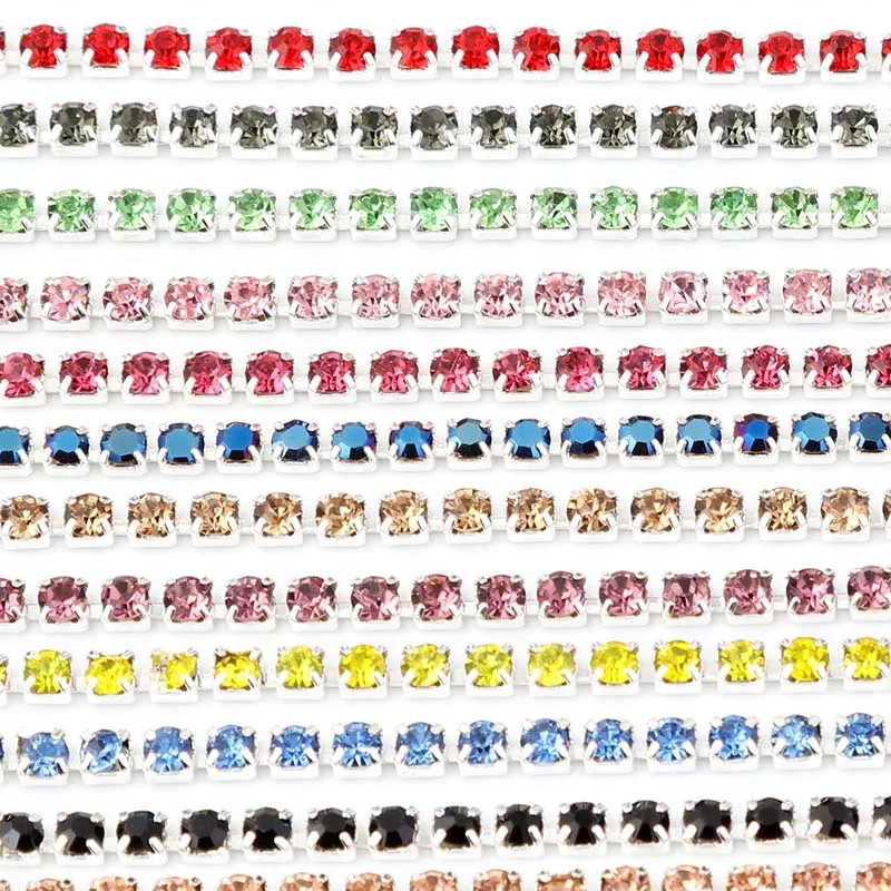 10 ярдов/партия 2 8 мм Цвет Кристалл интенсивная Алмазная цепочка серебряное