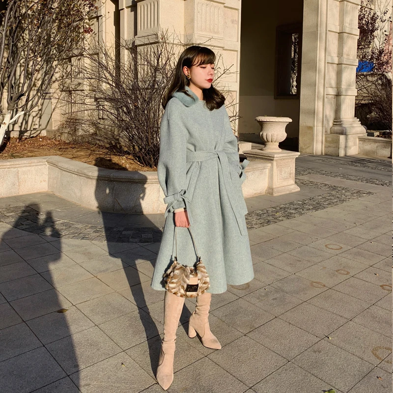 Lynette's chinoiseroy осень зима для женщин высокое качество норки меховой воротник элегантный Винтаж Свободные шерстяные юбки пальто Верхняя одежда