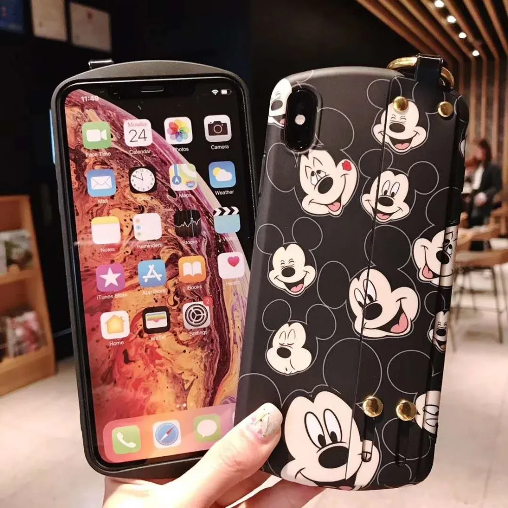 Mickey Minnie Curved for iPhone 6 7 8 Wristband Scrub x xr xsmax Case Back Cover |