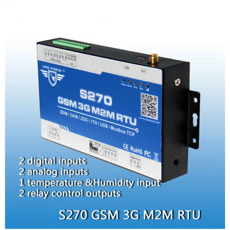 King Pigeon S270 Бесплатная доставка 3G GSM M2M RTU удаленный мониторинг температуры Humidty