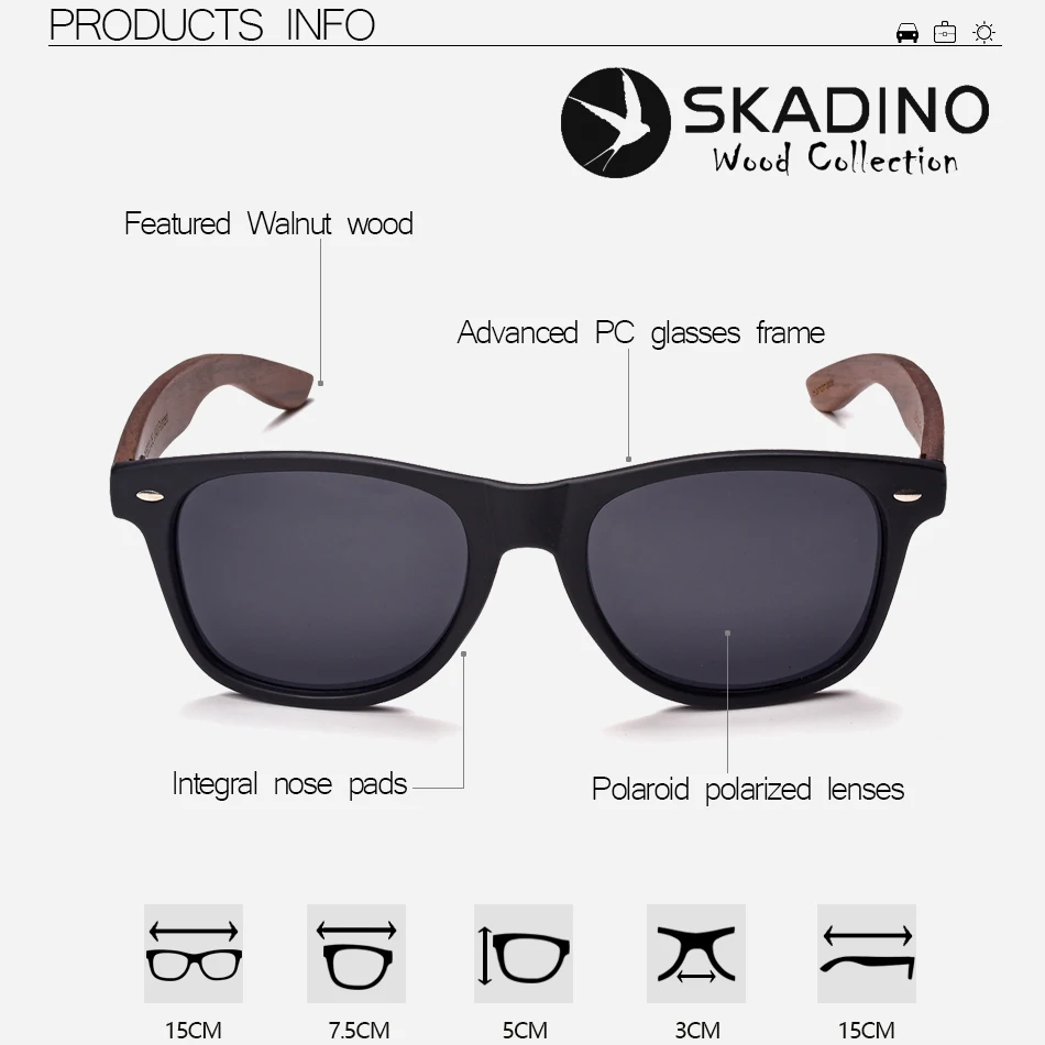 SKADINO UV400 поляризационные солнцезащитные очки из грецкого дерева Модные для