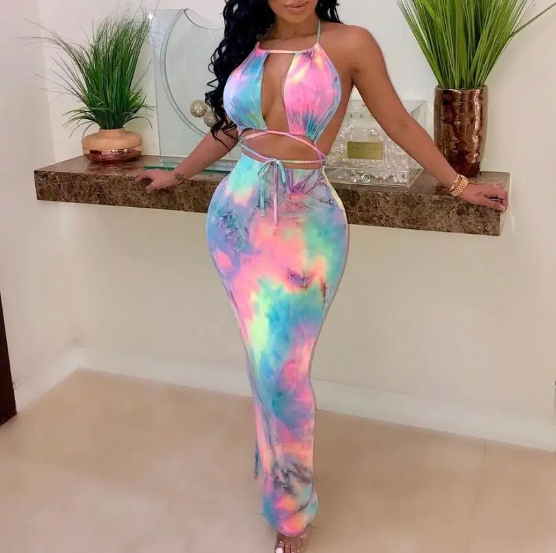 2019 новые женские летние Галстуки краситель галактики печати Холтер шеи