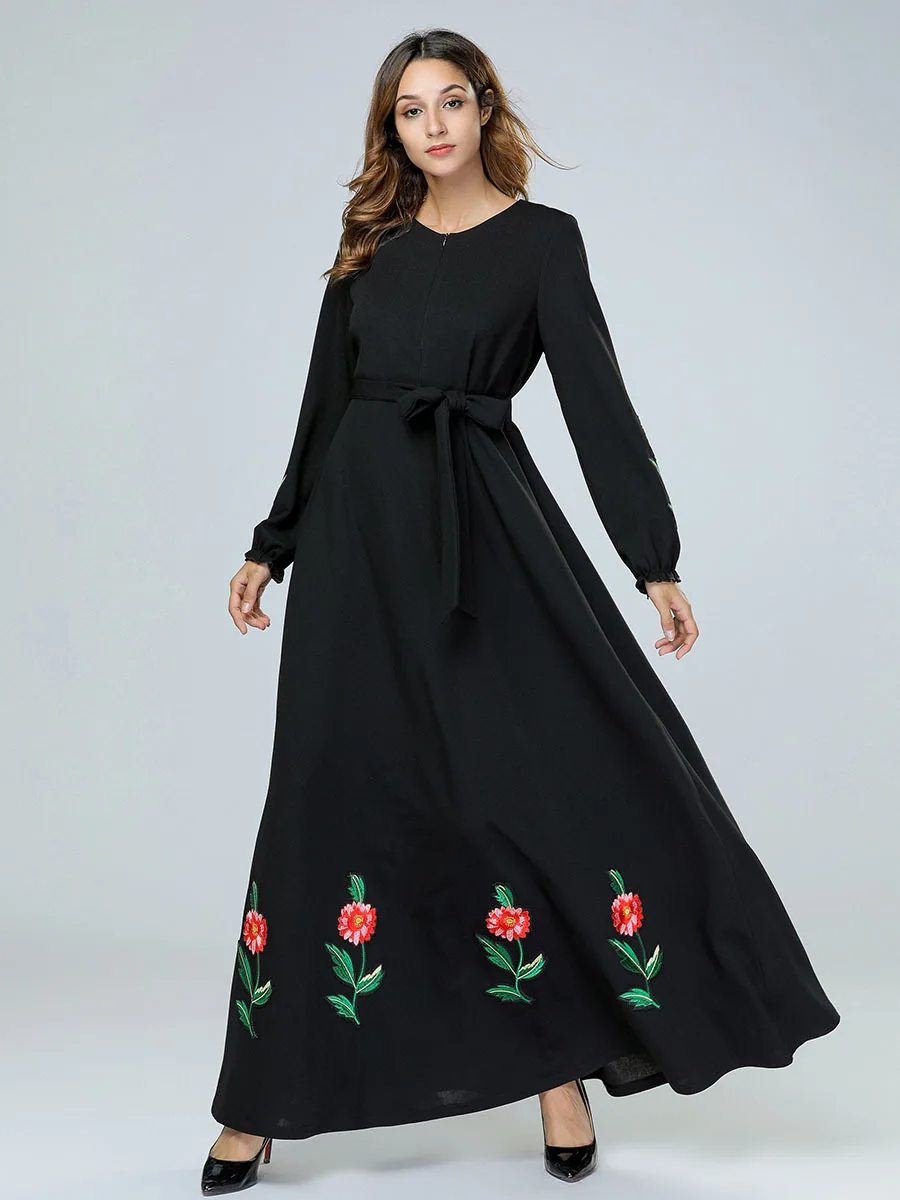 Мусульманское платье большого размера Женское Платье макси с вышивкой Elbise