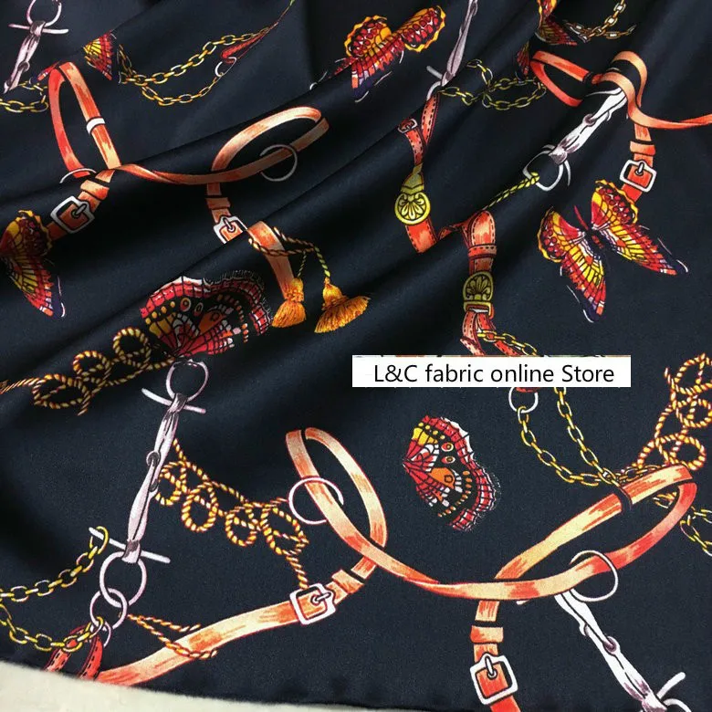 Летние шелковые ткани ремешок Узор бабочки и любовь цепочка с лошадью печать 140