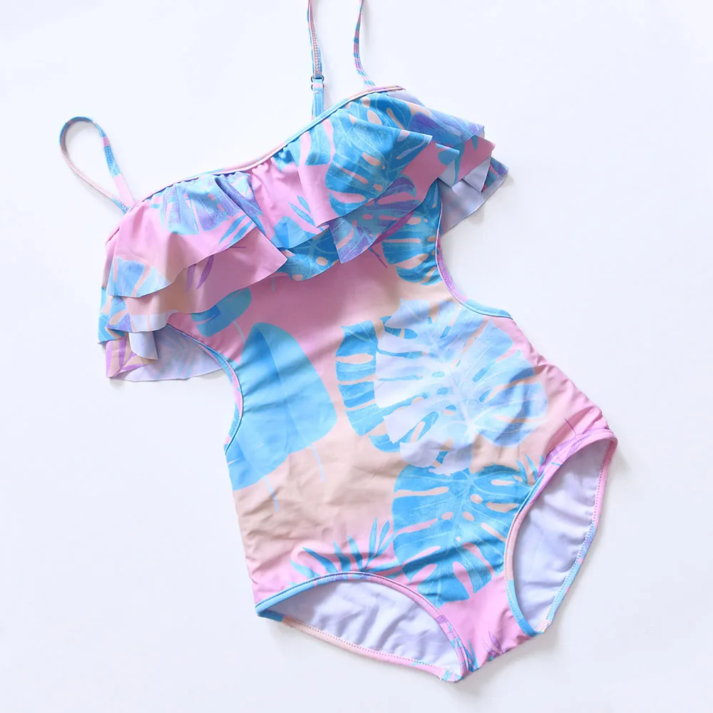 Floral swimsuit Сексуальный женский тропический купальник с оборками, женский слитный купальник, пуш-ап, Женский бандо, купальный костюм, монокини, с вырезами, трикини - Цвет: Floral swimsuit