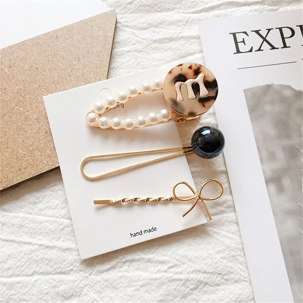 Модный 3 шт./компл. металлический зажим для волос с жемчугом в стиле ретро Заколка