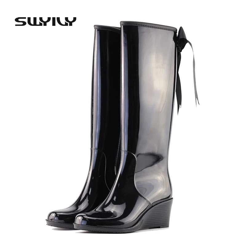 2018 высокие сапоги модная Нескользящая водонепроницаемая обувь с бантиком