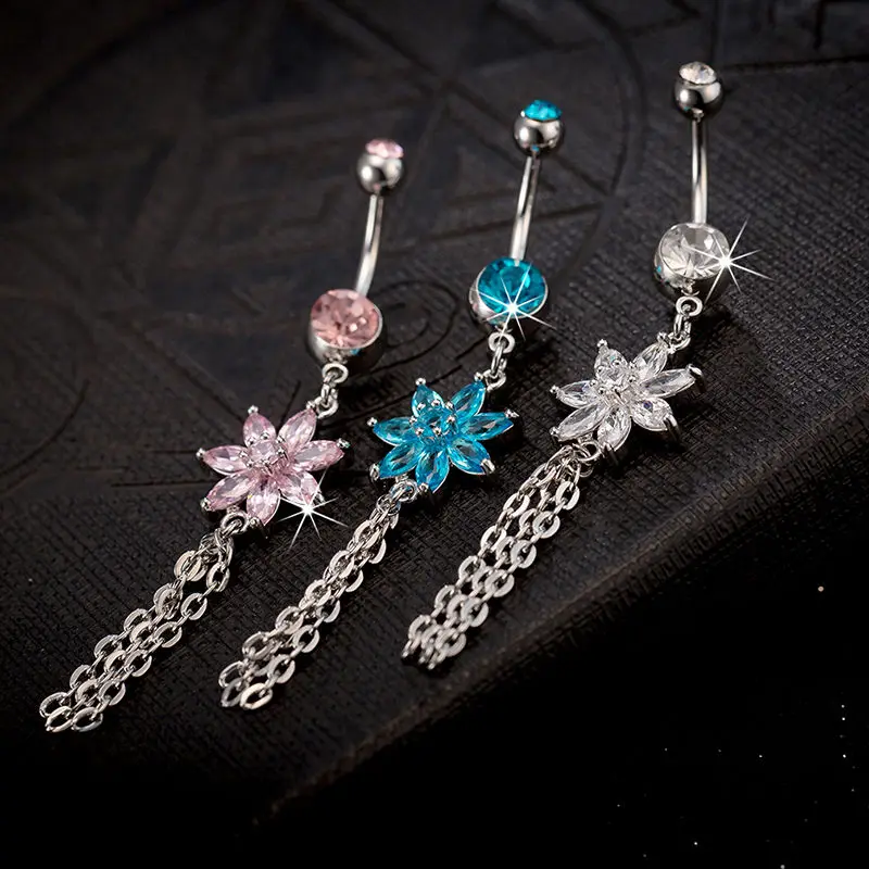 2019 пикантные мотаться пупок колец стразы тела JewelryDouble лепестки циркон кристалл