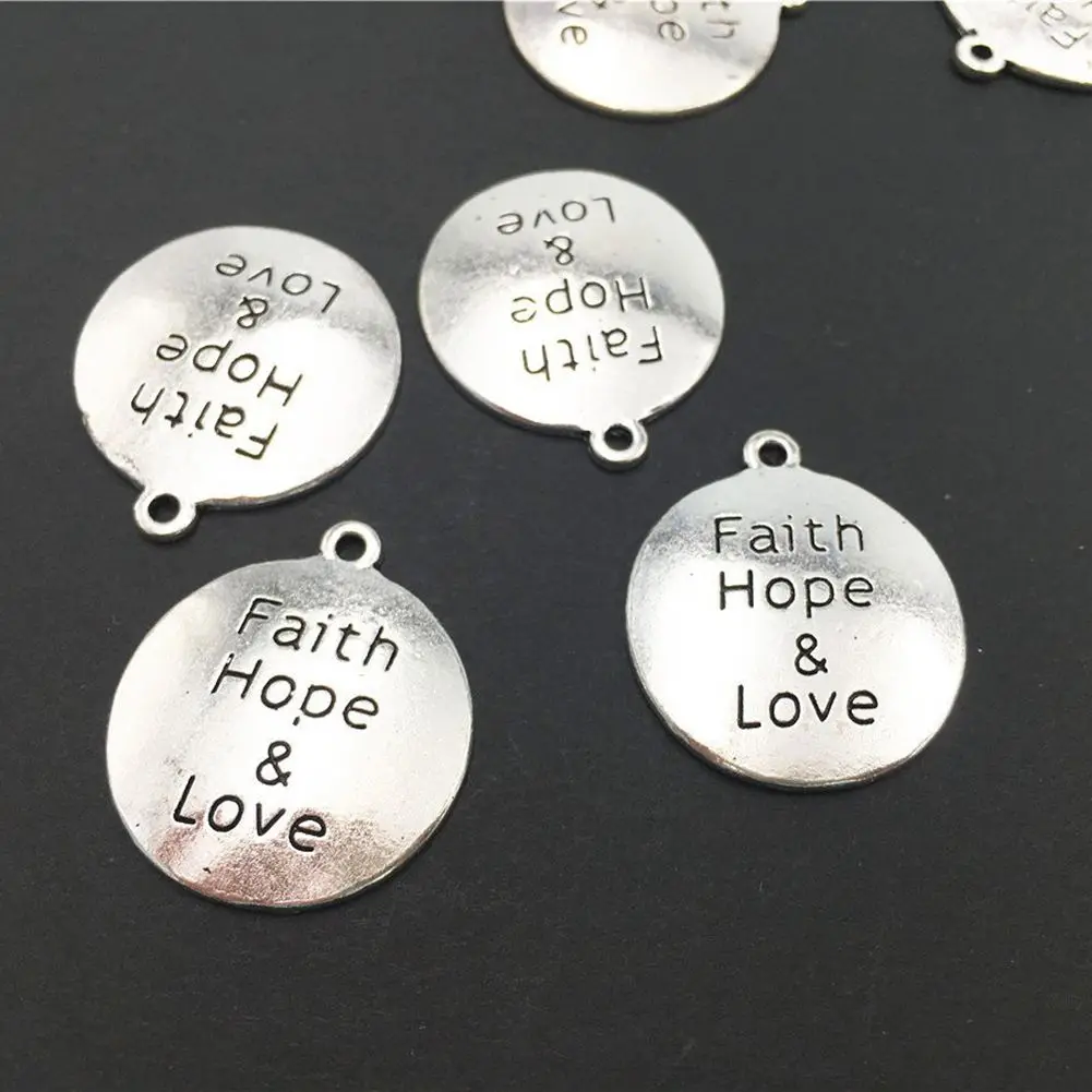 Набор из 10 сплав Древний серебряный &quotВера Надежда и любовь&quot Круглые DIY