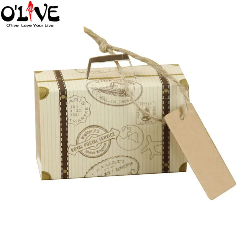 

100 Pcs Mini Suitcase Candy Box Gift Wrap Wedding Bonbonniere Party Favors Cardboard Boxes Chocolate Babyshower Sugar Packaging