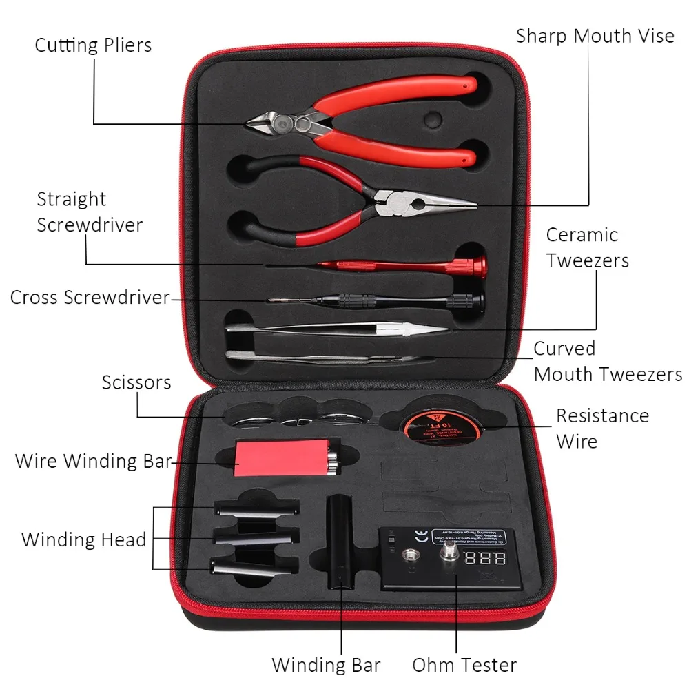 ALLSOME портативный DIY катушка отец Vape инструмент V2 сигарета набор инструментов керамический Пинцет обмотка бар ом тестер джиг провода плоскогубцы HT2019