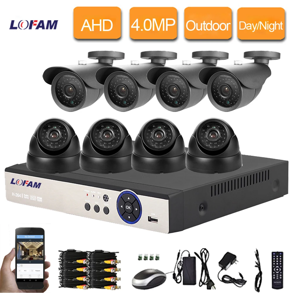 LOFAM камера безопасности Система 8CH 4MP AHD DVR CCTV камера система 4.0MP пуля купол наружного видеонаблюдения комплект 8 каналов