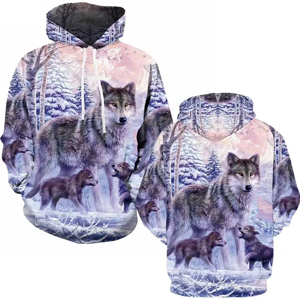 

2021 hoodie Men 3D Wolf Print Long Sleeve Men Hoodie Drawstring Hooded Sweatshirt Pullover Hoodie sweatshirt