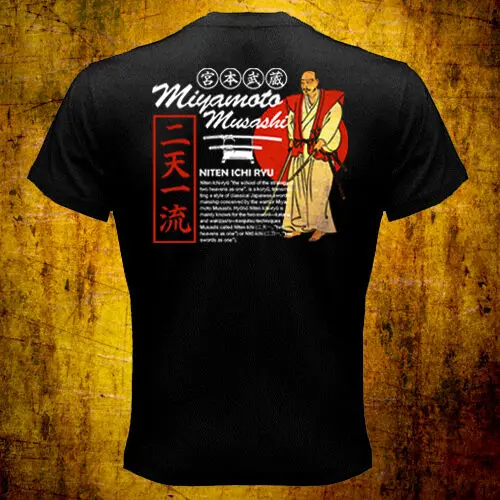 Забавная школьная футболка унисекс Miyamoto Musashi Niten Ichi Ryu 2 Katana Kendo с двойной стороной