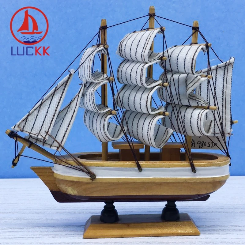 LUCKK 16CM Scandinavian Wooden Model Ships Nordic Crafts Home Interior Decoration Nautical Handmade Sailboat Birthday Gift Kids | Дом и сад