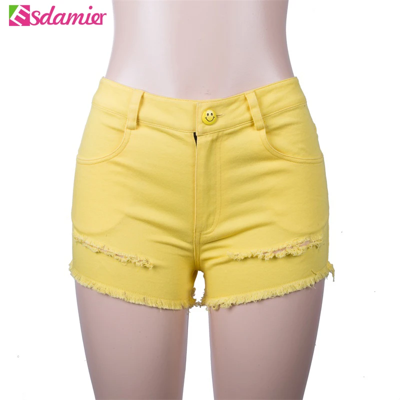 yellow shorts ESDAMIER/летние шорты с мультяшным принтом; Лидер продаж года; рваные джинсовые шорты с высокой талией; уличная одежда; женские шорты с бахромой и потертостями - Цвет: yellow shorts