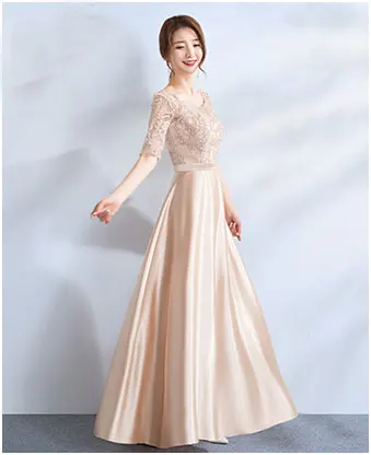 FADISTEE Новое поступление вечерние платья Vestido de Festa ТРАПЕЦИЕВИДНОЕ платье для выпускного вечера Robe De Soiree кружевное атласное платье с короткими рукавами - Цвет: champagne