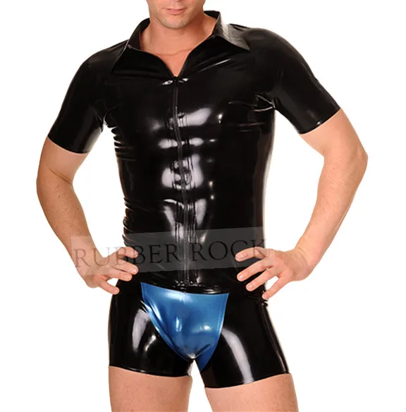 

Latex Tight Shirt With Short Sleeves Front Zip Close-fitting tops