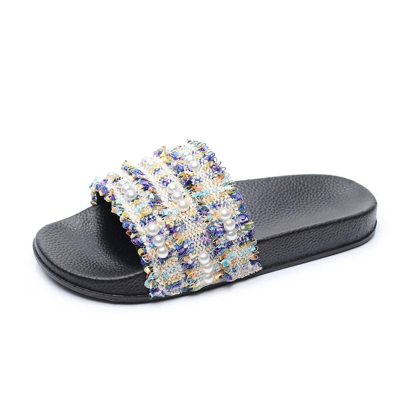 RASS PLE/Новинка 2019 г. Модные женские летние шлепанцы сандалии с жемчугом слипоны
