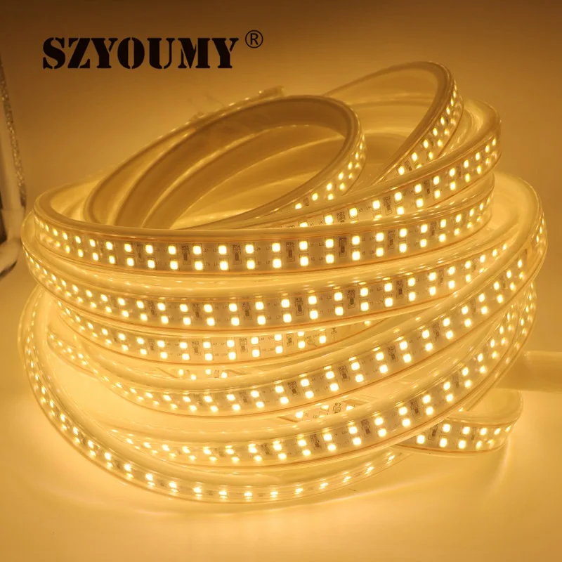 

SZYOUMY Waterproof LED Strip 220V 240V SMD 2835 208Leds/m Double Row LED Tape Light 50M/lot White / Warm White House Decoration
