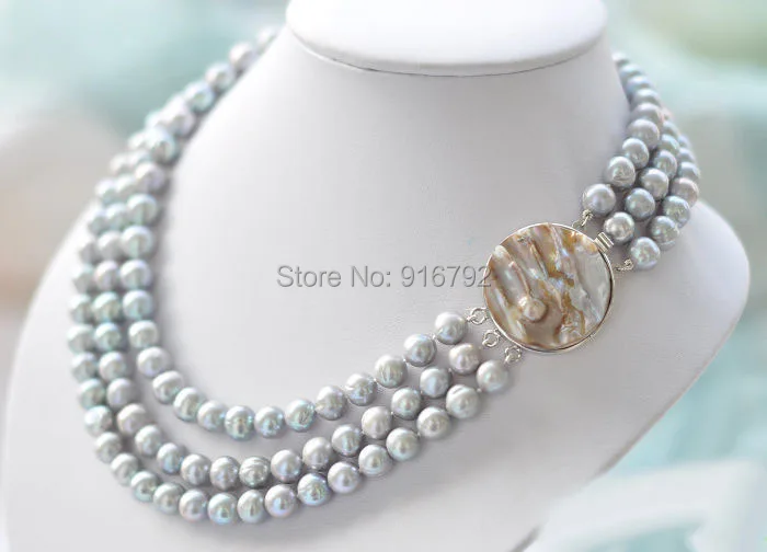 

Ожерелье из пресноводного культивированного жемчуга, 3 ряда, 9-10 мм