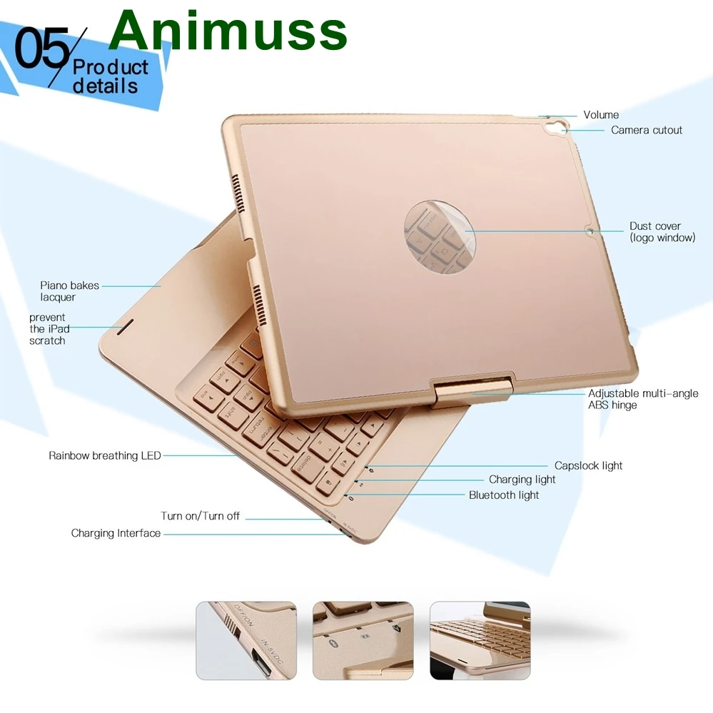Для iPad Pro 10 5 чехол для клавиатуры ANIMUSS 7 цветов с подсветкой дыхательный свет BT