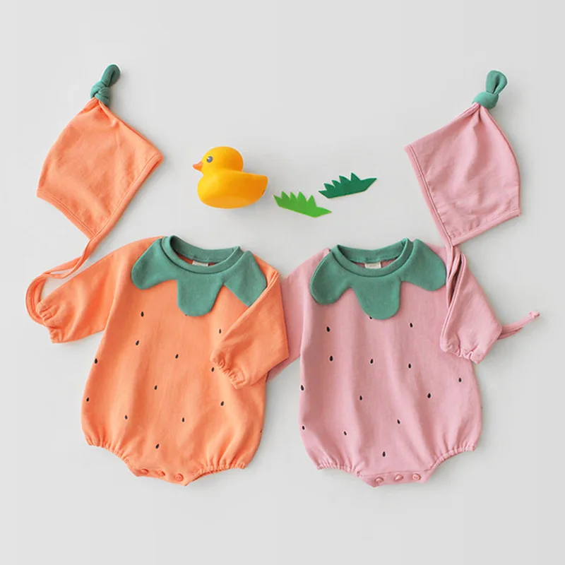 

Newborn Baby Kids Pumpkin Rompers With Hats Cotton Summer Rompers Candy Color Toddler Infant Baby Clothes