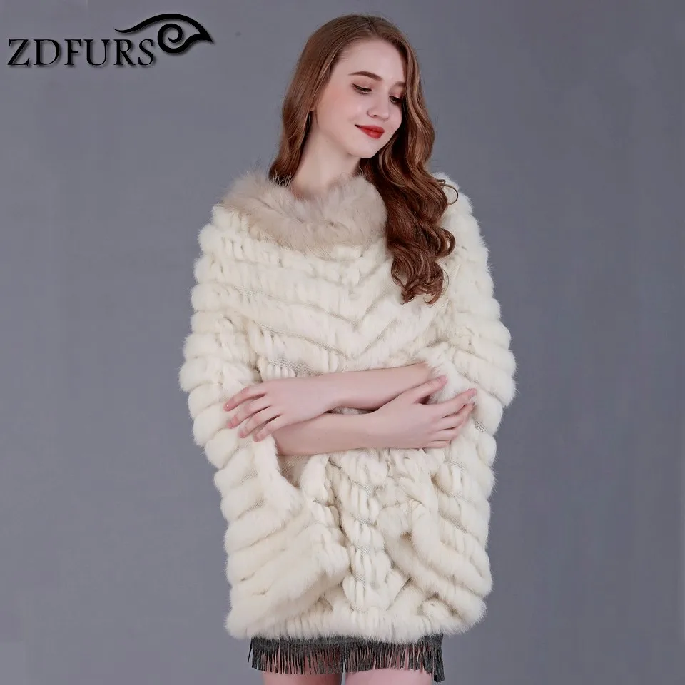 ZDFURS * Новинка модная шаль из натурального кроличьего меха шерстяной пончо