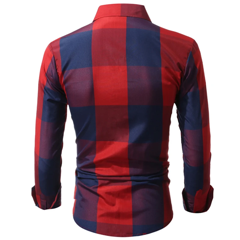 Клетчатая рубашка 2017 новая модная мужская повседневная приталенная с длинным