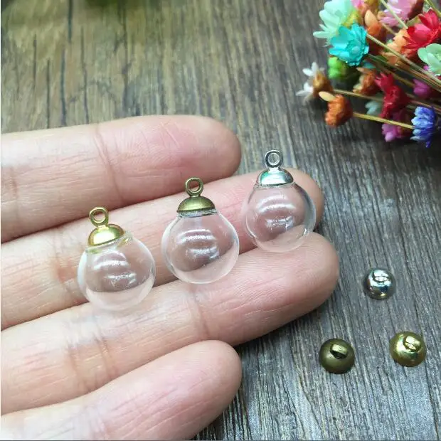 

20sets 12*3mm glass globe/balls with 6mm cap jewelry findings set Glass vial pendant bottle glass necklace pendant dome cover