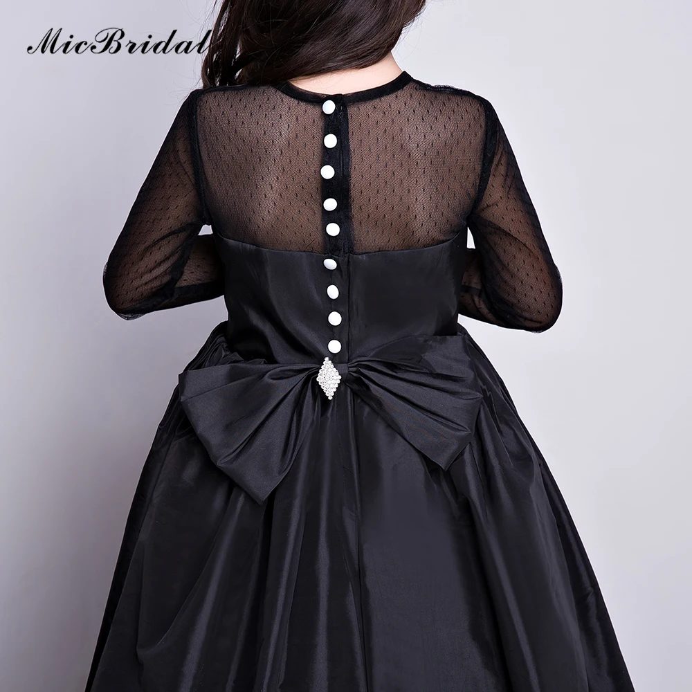 Micbridal Girls' Long Sleeves Satin Material Buttons&ampBow Embellished Back High-Low Sweep Train Prom Dress Evening Gown | Свадьбы и