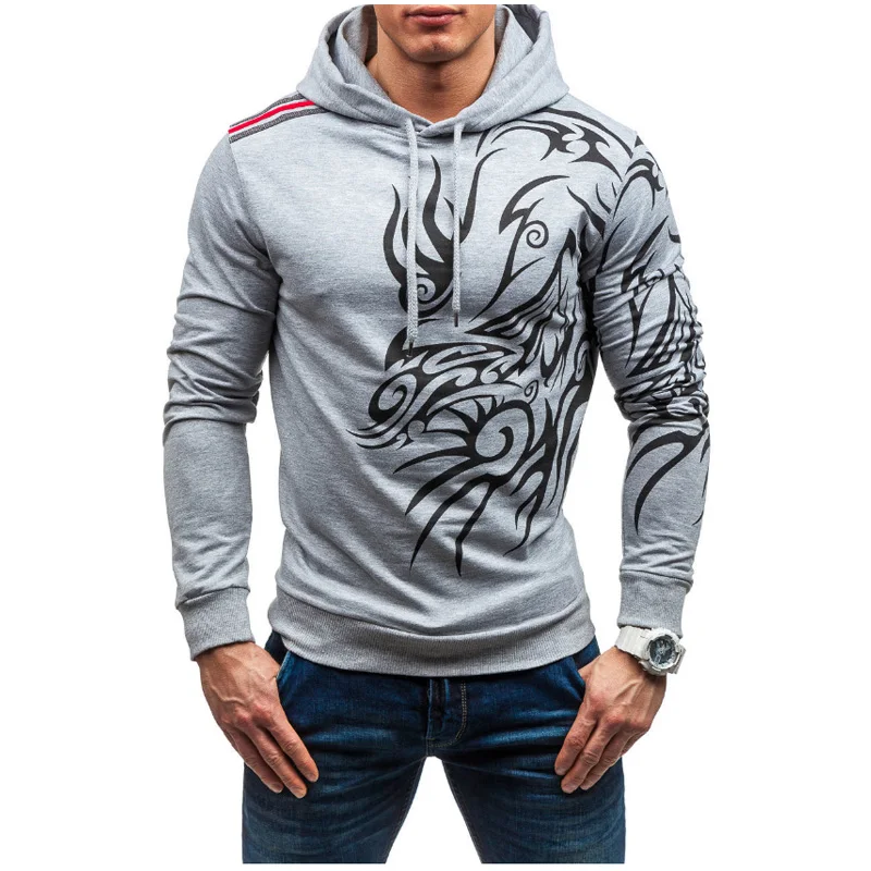 Марка 2017 Балахон Случайный Дракон Печати Толстовки Моды для Мужчин Спортивный
