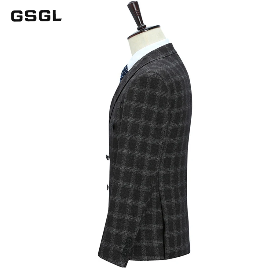 New Arrival Men Suit Double Breasted Suits 3 Pieces Black Plaid Wedding Suits For Men Retro Style Dress