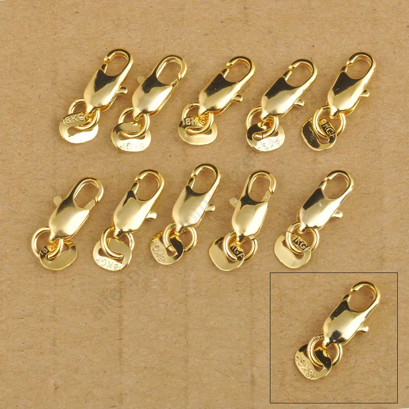 50PCS Jewelry Findings Yellow Gold Filled Lobster Clasp Connecter Link Jewelry For Necklace Bracelet Stamped 18k Tag
