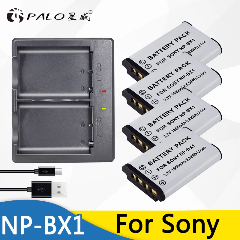 4Pcs Palo NPBX1 NP-BX1 Camera Battery Pack for Sony DSC RX1 RX100 AS100V M3 M2 HX300 HX400 HX50 HX60 GWP88 AS200V AS15+a charger |