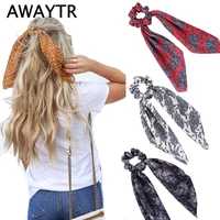 awaytr new fashion sweet print scrunchies women ribbon elastic hair band bow scarf hair rubber hair ropes girls hair accessories