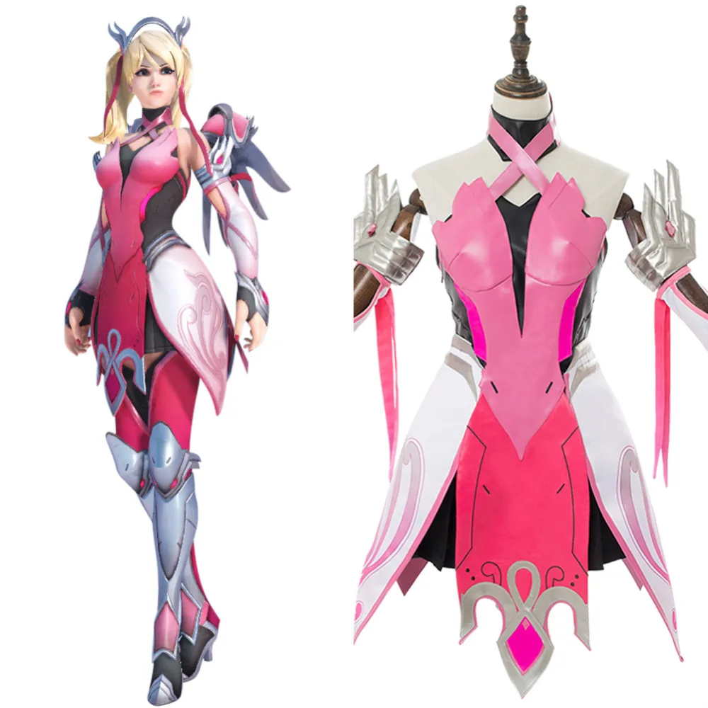Полный набор костюмов OW Mercy косплей розовый ангела Циглер карнавальный костюм