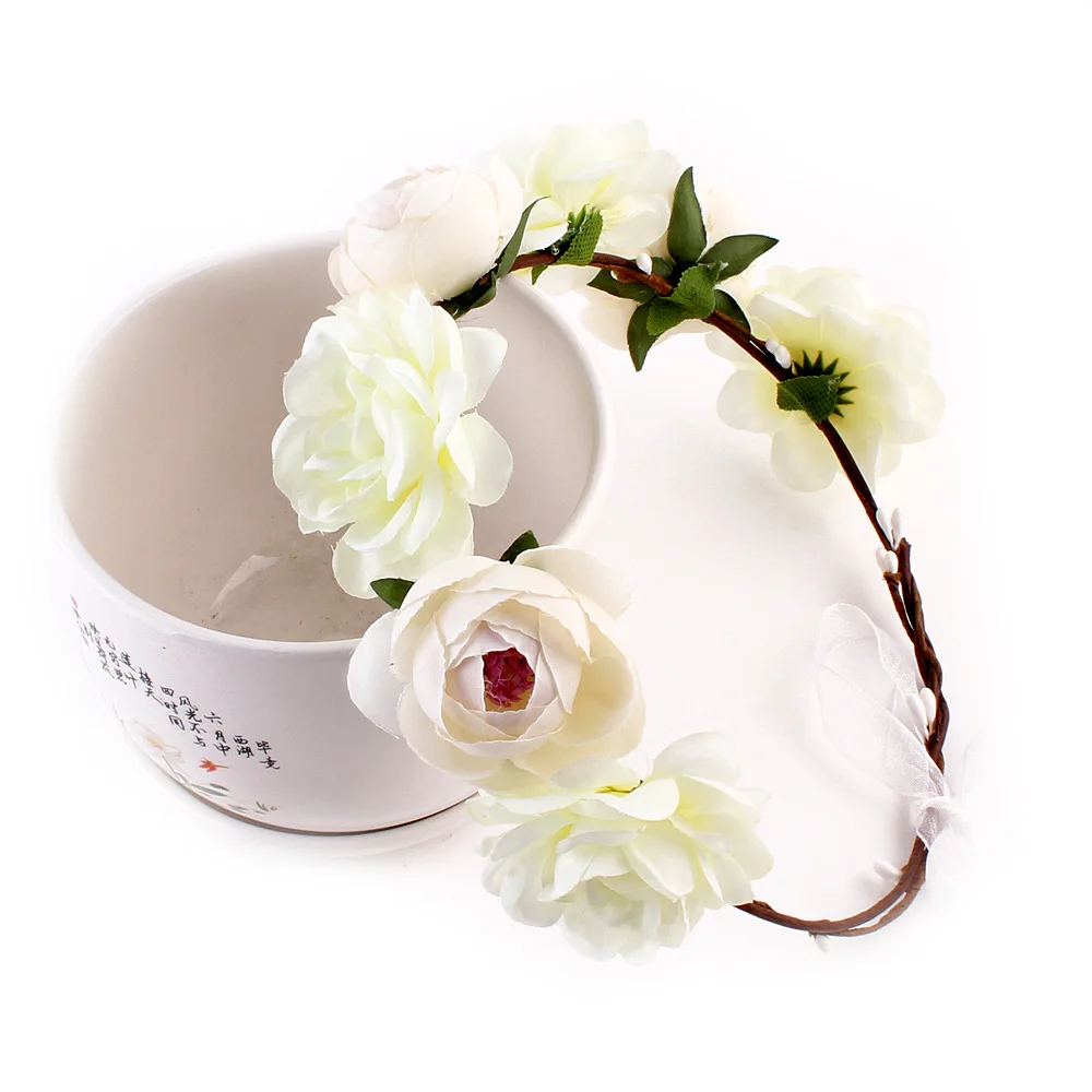 Белый Haaraccessoires bruid 6 цветовой гаммой оголовье с цветком в богемном стиле свадебный головной убор для фотографирования свадьбы шляпы оптом - Цвет: Белый