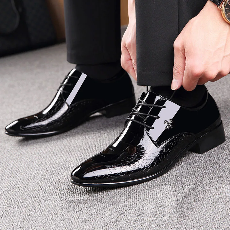 Black KH01 KH01/EU38-45; Мужские модельные туфли с острым носком; Мужская Свадебная обувь; большие размеры; латинский бальный танец; мужская кожаная обувь - Цвет: Black KH01
