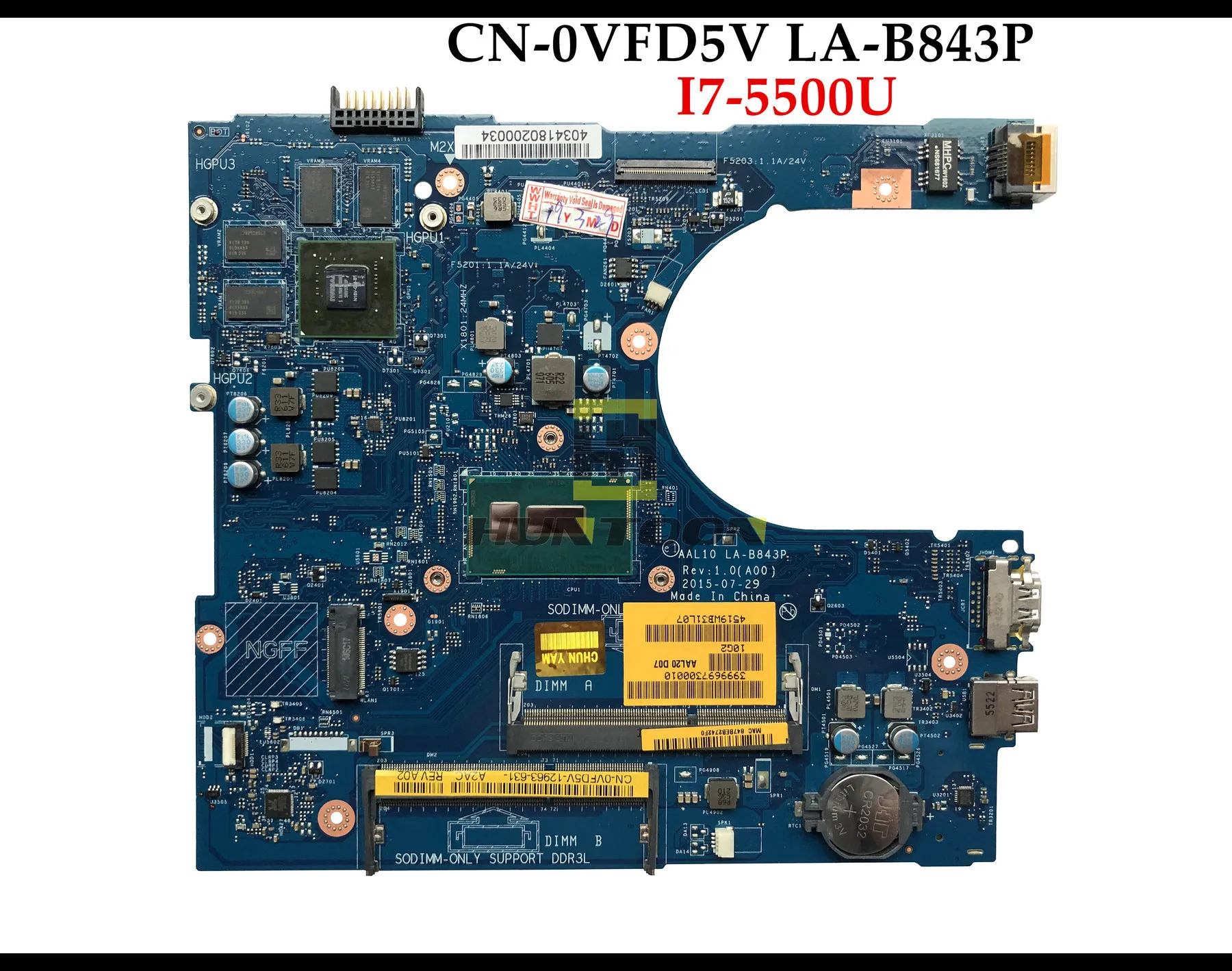 Высокое качество CN-0VFD5V для Dell Inspiron 5458 5558 Материнская плата ноутбука VFD5V AAL10 LA-B843P SR23W I7-5500U DDR3L 920 м 2 гб тестирование