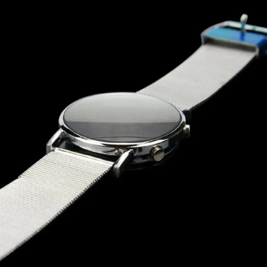 

Watch Men Round Mirror Blue Circles sport watch for mens military Stainless Steel fashion men's watches relogio masculino #D