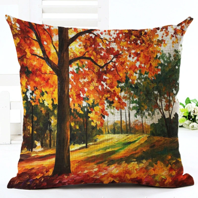 2017 высокое качество пейзаж красочные дерево Подушка Almofadas льняная декоративная