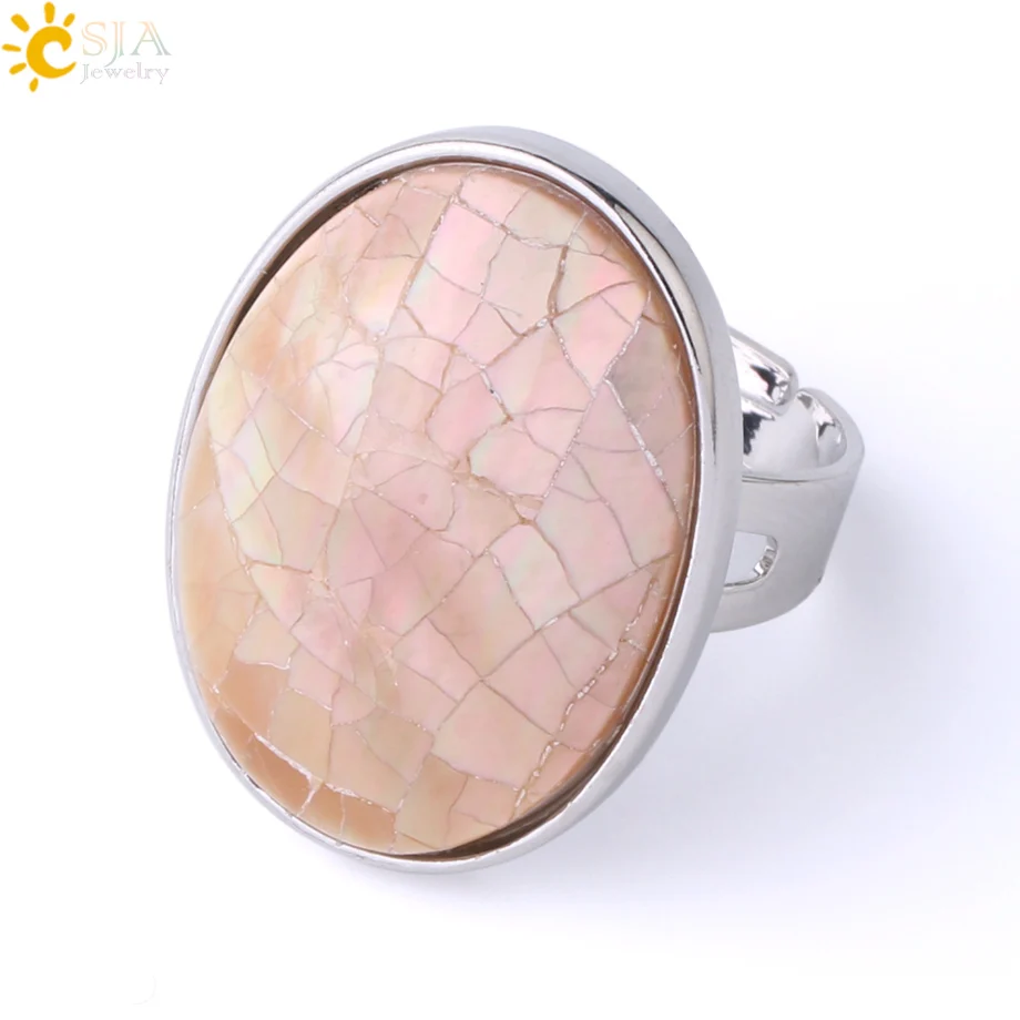 Pink Shell CSJA, натуральная ракушка, кольца на палец, мужские, девичьи, перламутровые, Абалон, оболочка, цвет, желтый, серебристый, белый, обручальное кольцо F853 - Цвет основного камня: Pink Shell