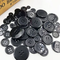 50pcs 111518202530mm black color overcoat plastic button 4 holes craft sewing pt251