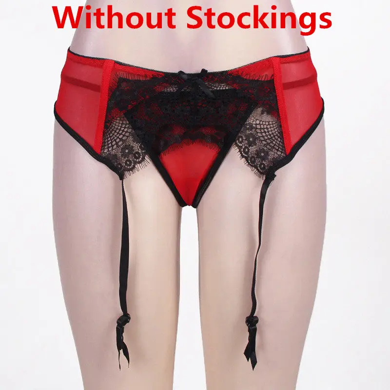 Red No Stockings 2XL 3XL размера плюс белье сексуальное эротическое нижнее белье для женщин кружевной прозрачный пояс для чулок+ сексуальные чулки Свадебные колготки - Цвет: Red No Stockings