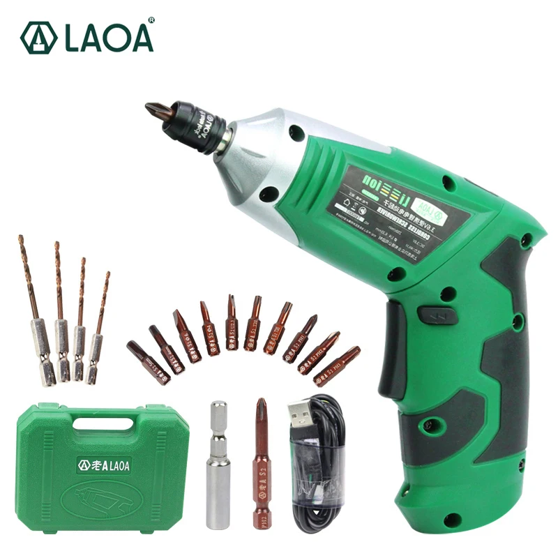 LAOA 3.6V Portable Electric Screwdriver Set with Rechargeable Lithium Battery Cordless Drill DIY with 11 bits