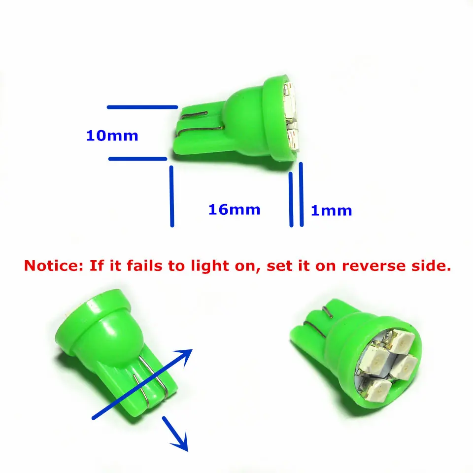 12V LED лампа автомобиля зеленого цвета T10 (4 * 1210 SMD лампы) W5W W2.1X9.5d для фары чтения верхнего света сигнального парковочного света.