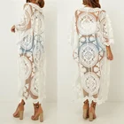 2022 сексуальное прозрачное длинное кимоно с рукавом три четверти, кардиган, женская пляжная одежда, Кружевная туника, Женские топы и блузки N858