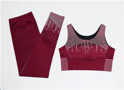 dark red Женский комплект для йоги, майка+ леггинсы, спортивный костюм, комплект из бюстгальтера и штанов для тренажерного зала, спортивный костюм для фитнеса, одежда для бега, 2 шт - Цвет: dark red